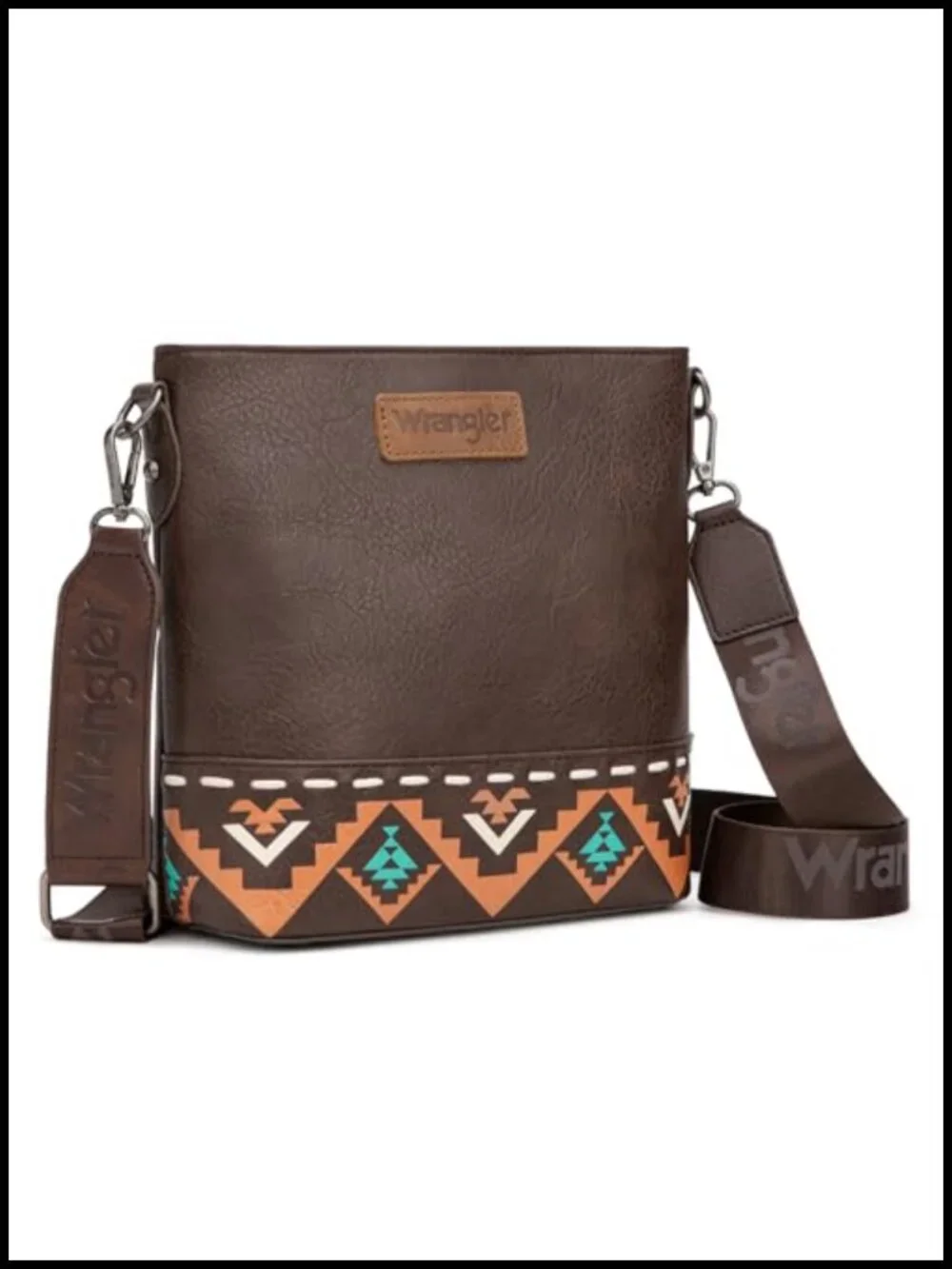 Vegan Leather Crossbody Purse with Aztec Pattern and Reinforced Feet